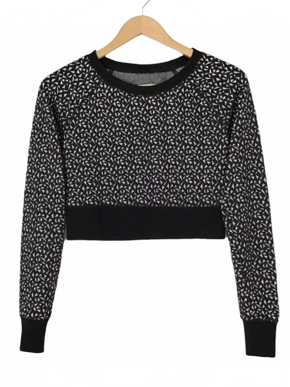 Mossimo Long Sleeve Cropped Top Size XS Soft Flocked Textured Black White Print